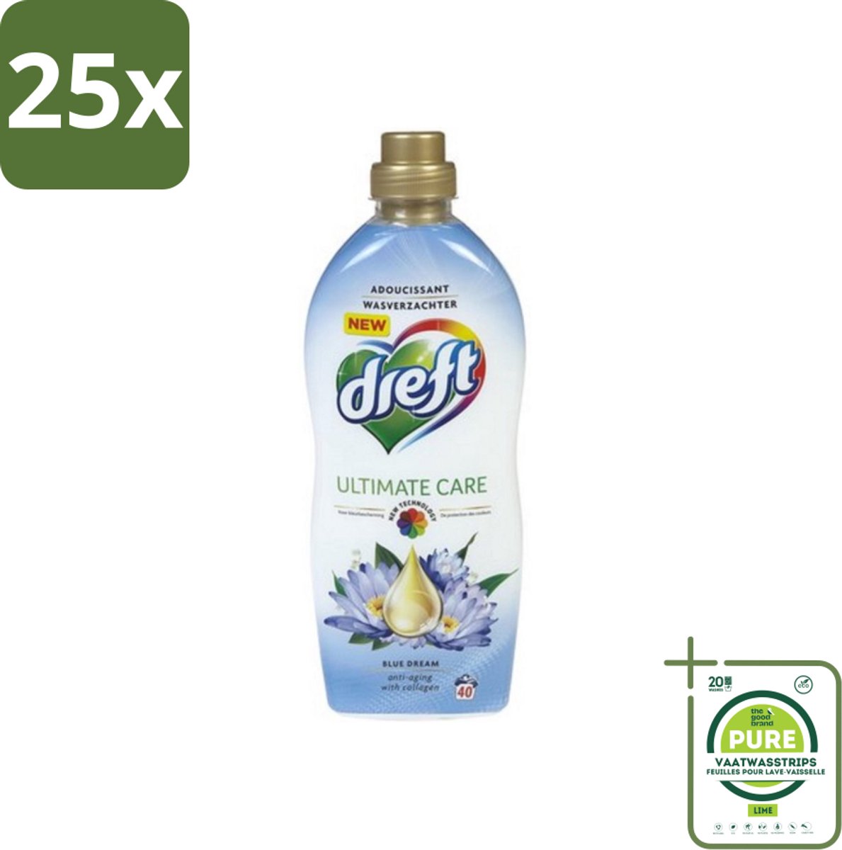 25 x Dreft - Wasverzachter - Gekleurde Was - Blauwe Droom - Anti-Veroudering - 40 Wasbeurten - Grootverpakking - Wasverzachter - Wasmiddel - Kleurbescherming - Anti-aging - Collageen