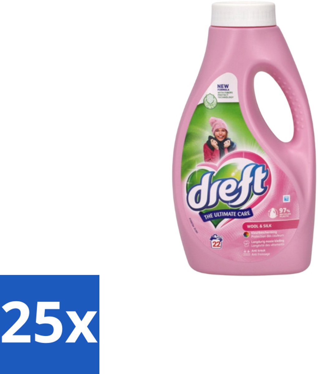 Dreft – Vloeibaar Wasmiddel – Wol & Zijde – 22 Wasbeurten - Bulkverpakking - 25 stuks