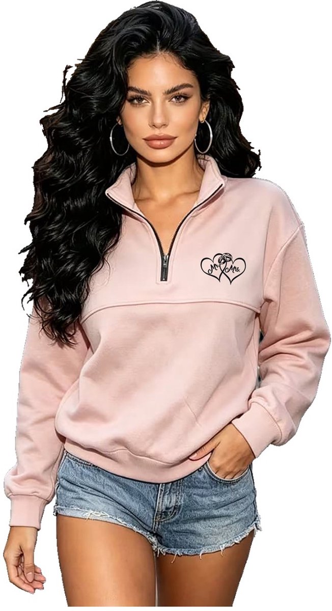 Currero Quarter Zip Dames Sweater Met Rits Jumper Quarterzip Hoodie Warme Trui Vest Lang Coltrui Roze
