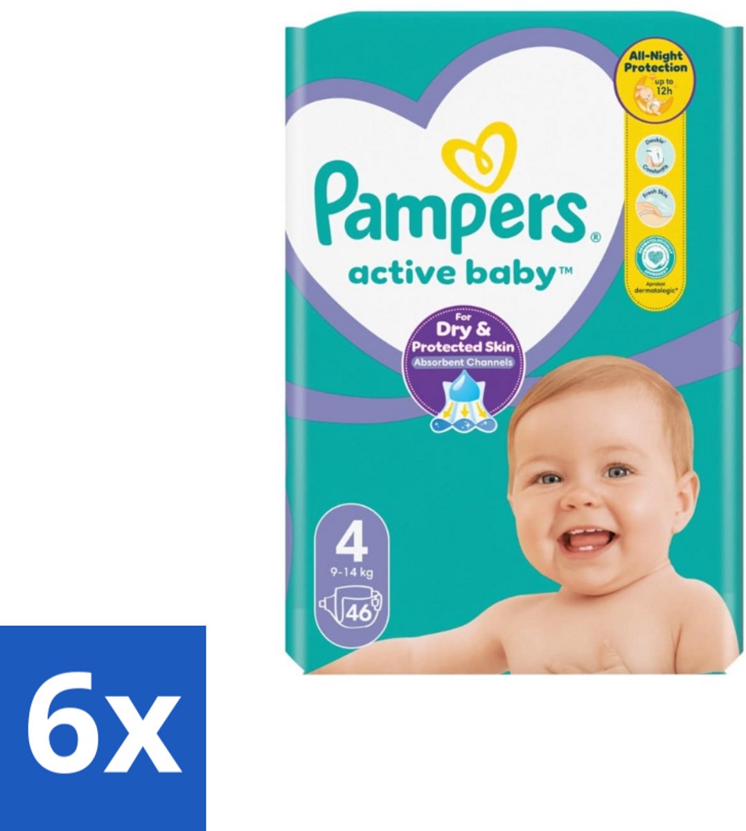 Pampers – Luiers – Active Baby Maat 4 – 46 Luiers - Voordeelverpakking - 6 stuks