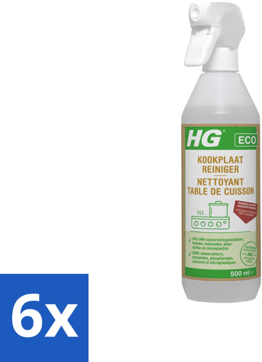 6 x HG ECO - Kookplaatreiniger - Verwijdert Gemakkelijk & Snel - Duurzaam & Ecologisch - 500 ml - Kookplaat Reiniger - Schoonmaakmiddel Kookplaat - Ecologische Schoonmaak - Milieuvriendelijk - Vrij Van Conserveringsmiddelen