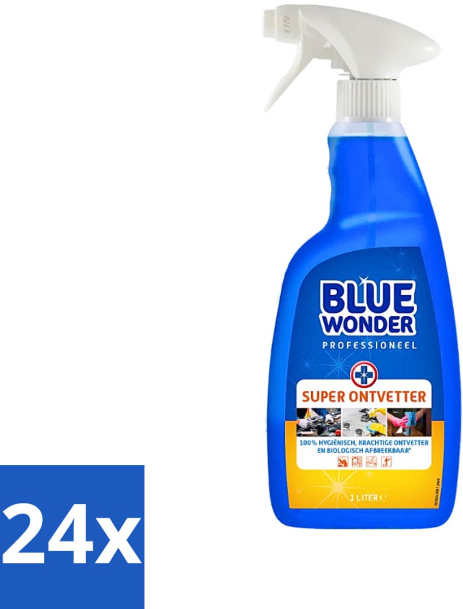 24 x Blue Wonder Professionele Superontvetter Spray 1 liter - Superontvetter - Ontvetter Spray - Keukenreiniger - Badkamerrreiniger - HG