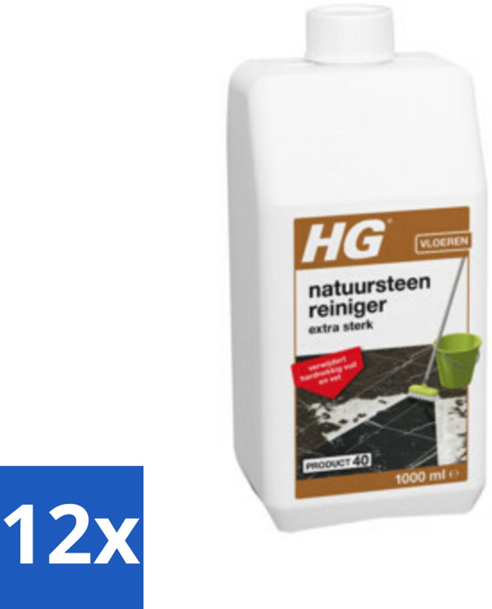 12 x HG Natuursteenkrachtreiniger Extra Sterk 1 liter - Natuursteenreiniger - Marmerreiniger - Travertinreiniger - Granito Reiniger - Vloerreiniger