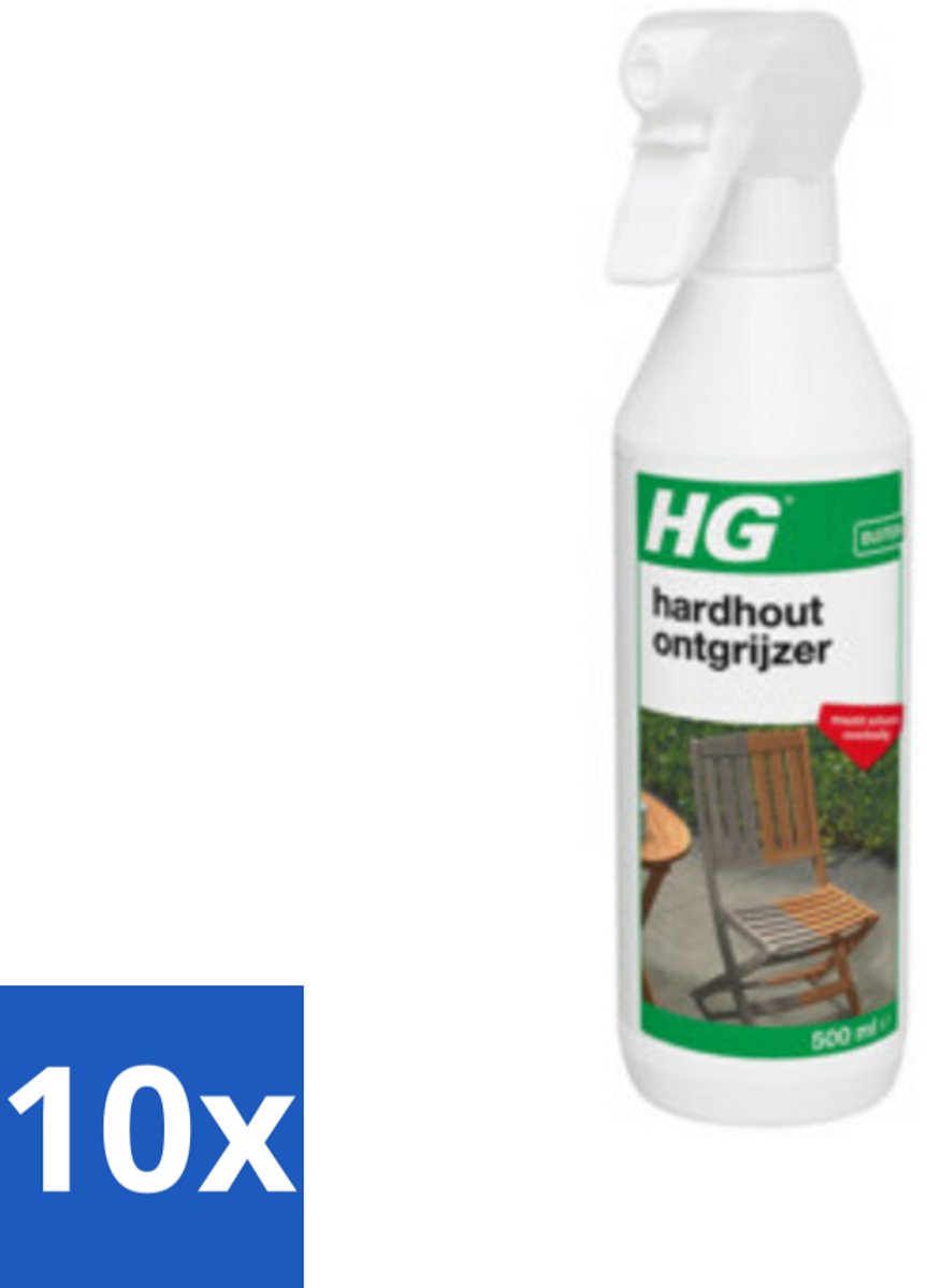 10 x HG Hardhout Ontgrijzer 500 ml - Hardhout Ontgrijzen - Tuinmeubel Reinigen - Vergrijzing Verwijderen - Hout Reinigen - Schuren Vermijden