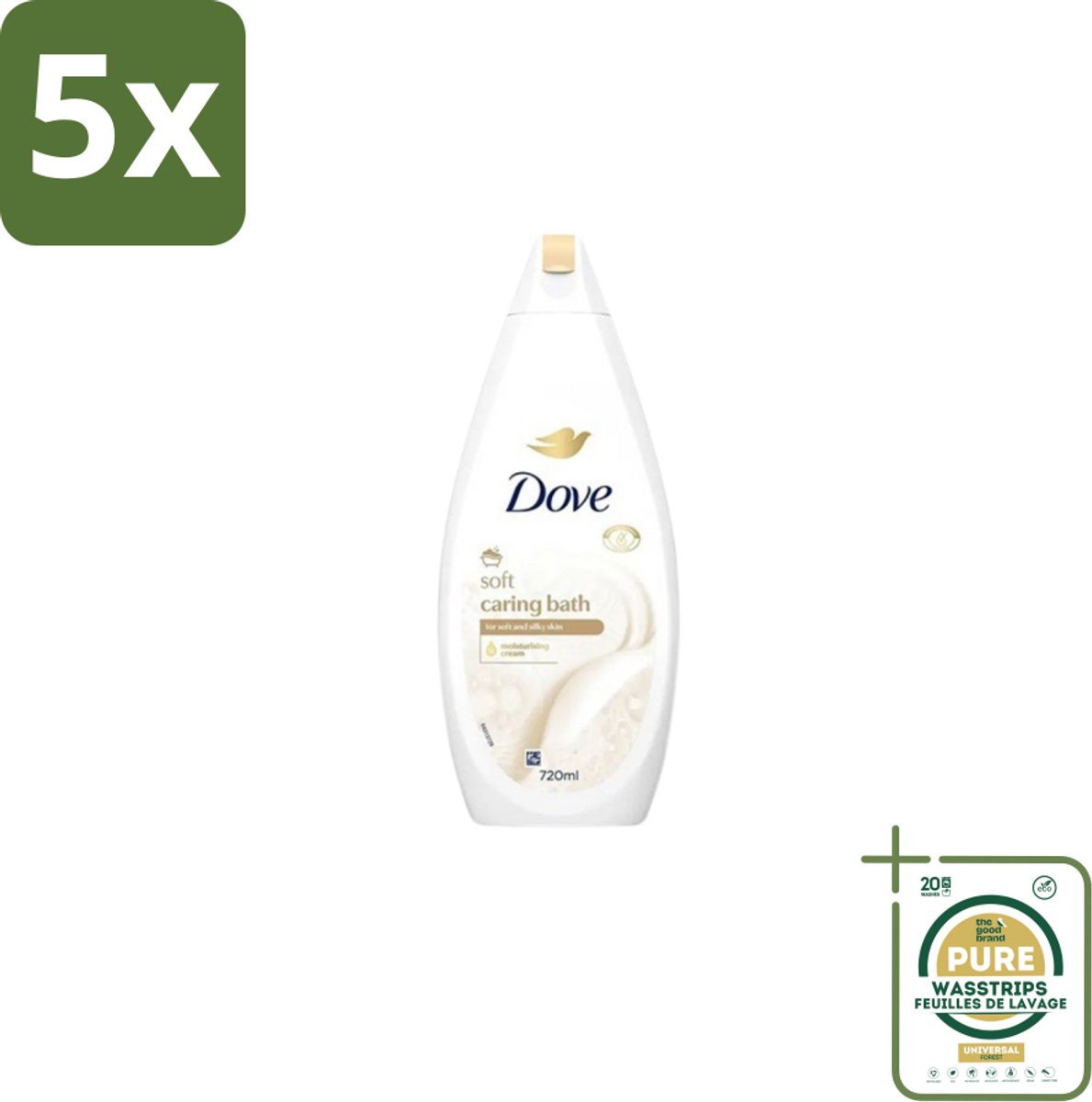 5 x Dove – Badcrème – Soft – 720 ml - Grootverpakking - Douchegel - Zachte Reiniging - Zijdezachte Huid - Glycerine - Schuim