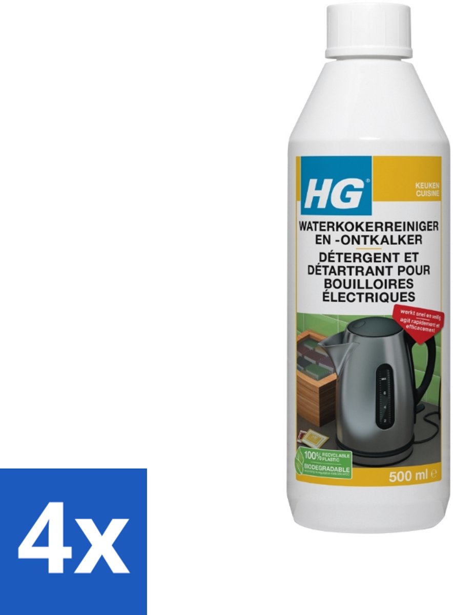 4 x HG Waterkokerreiniger En -ontkalker 500 ml - Waterkoker Reiniger - Ontkalker Waterkoker - Kalkaanslag Verwijderen - Waterkoker Schoonmaken - HG Waterkokerreiniger