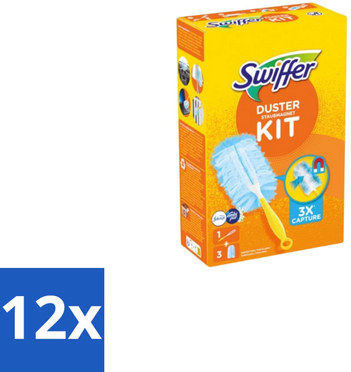 12 x Swiffer – Starterkit + 3 Navullingen – Met Febreze - Stofvrij Maken - Stof Opvangen - Stofdoek Vervangen - Stof Opvangen Zonder Opwaaien - Stof Opvangen In Hoeken