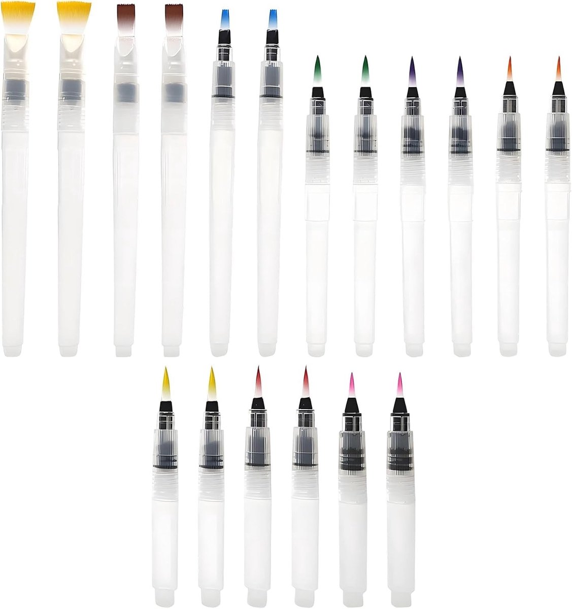 Set van 18 Waterkwasten met Waterreservoir, Diverse Maten voor Aquarelverf en Kalligrafie, Perfect voor Creatieve Projecten