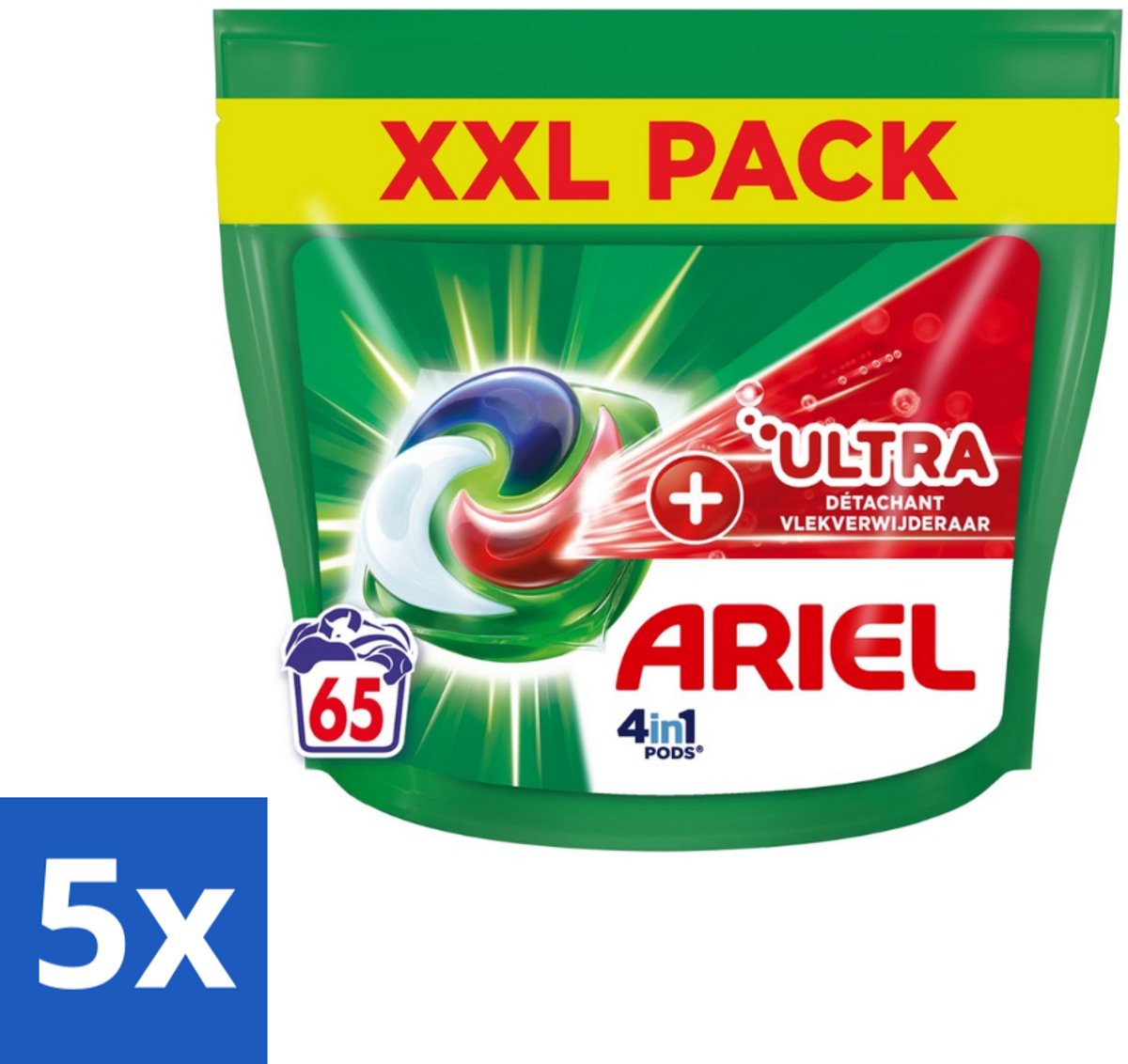 Ariel – 4in1 Pods – Ultra Vlekverwijderaar – 65 wasbeurten - Bulkverpakking - 5 stuks