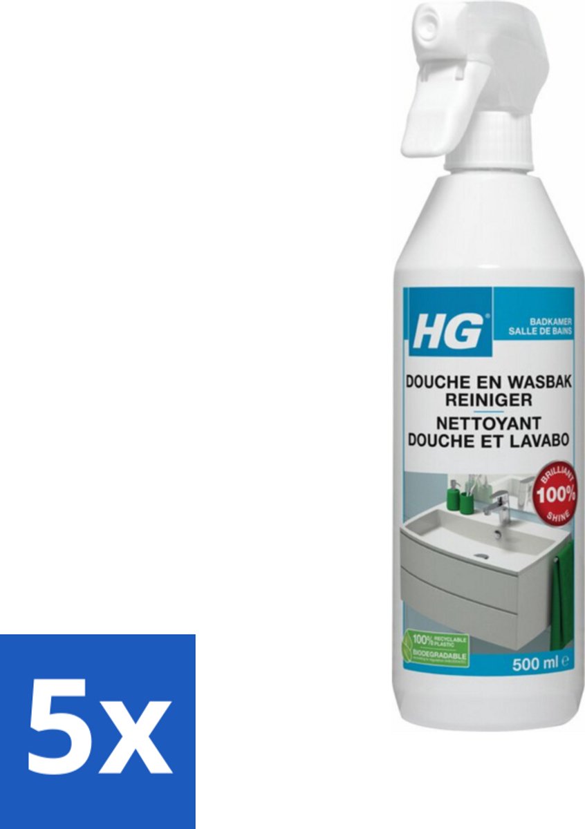 5 x HG - Badkamer - Douche-& Wasbakreiniger - Spray - Extra Glans - 500 ml - Voordeelverpakking - 5 stuks