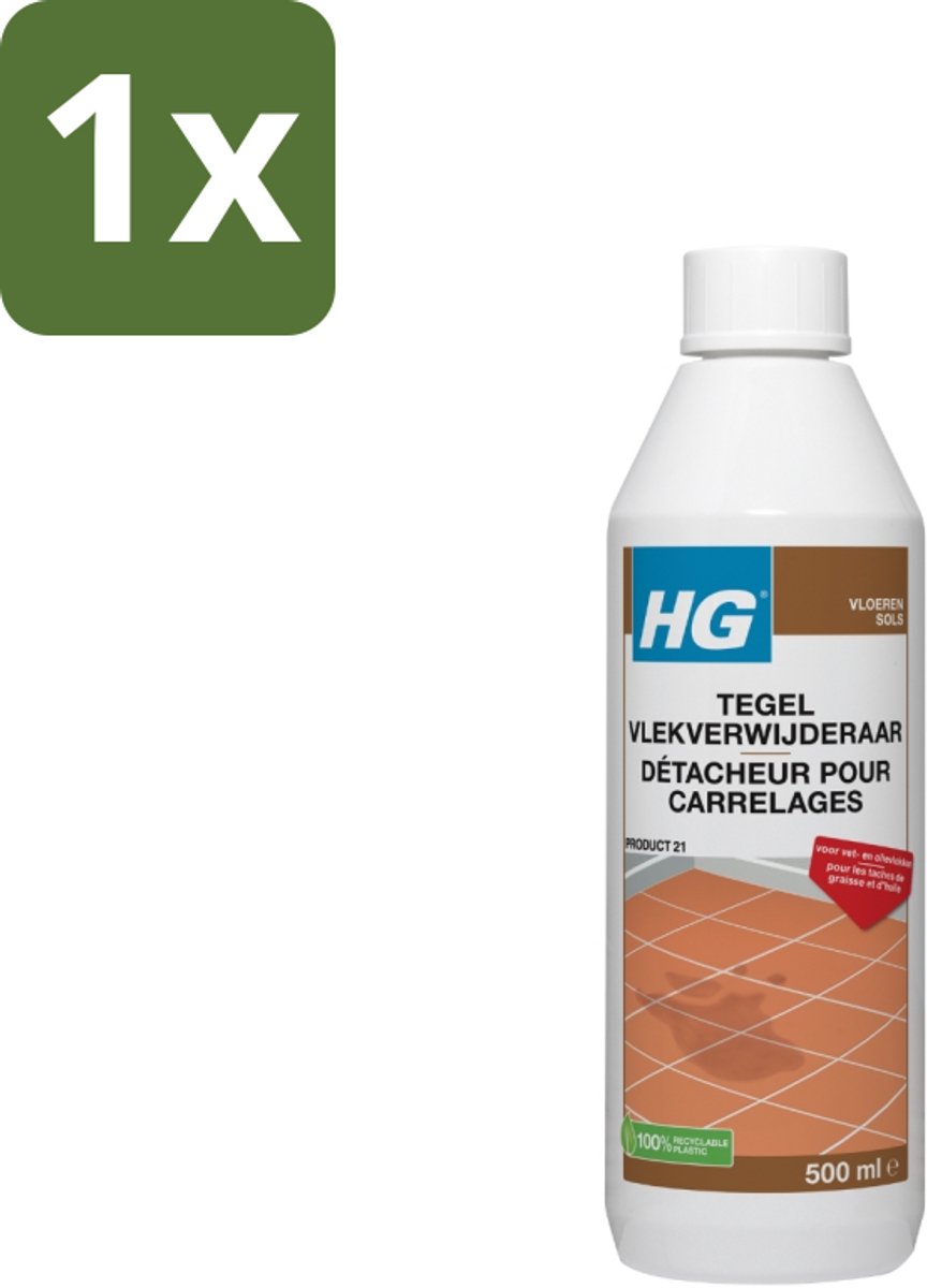 1 x HG - Vloeren - Tegel Vlekverwijderaar - Voor Vet & Olievlekken - 500 ml - Vlekverwijderaar Tegel - Vetvlek Verwijderen - Olievlek Verwijderen - Vloer Reinigen - Vlekken Verwijderen