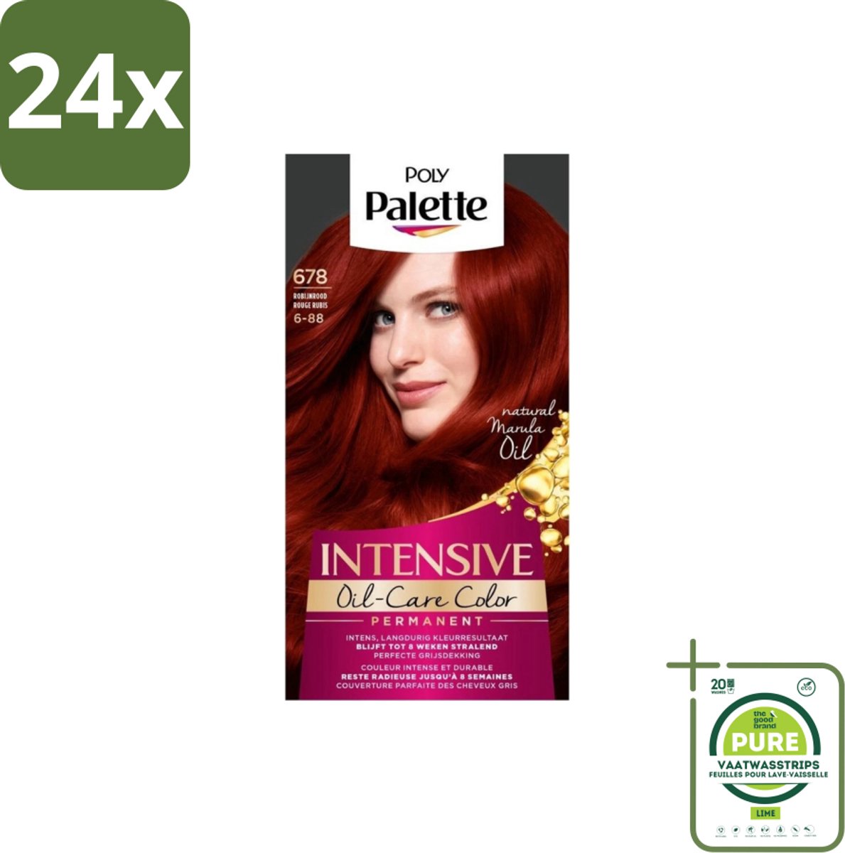 Poly Palette – Haarverf – 678 Robijnrood / 6-88 – 115 ml - Voordeelverpakking - 24 stuks - Robijnrood - Intens Rood