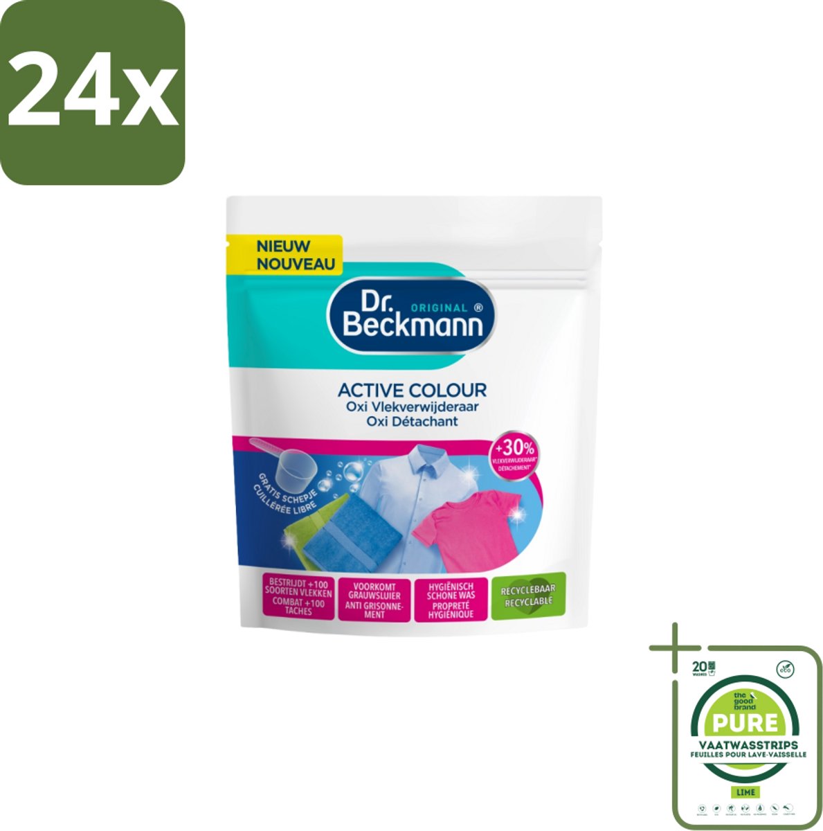 Dr. Beckmann – Active Colour Oxi – Vlekverwijderaar – 400 g - Voordeelverpakking - 24 stuks - Vlekverwijdering - Kleurbehoud