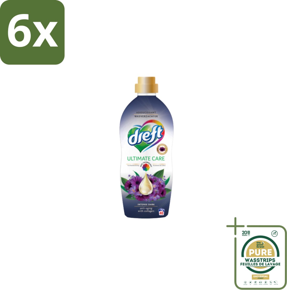 Dreft – Wasverzachter – Ultimate Care Intense Dark – 40 Wasbeurten - Voordeelverpakking - 6 stuks - Collageen - Wasgoed verzorgen