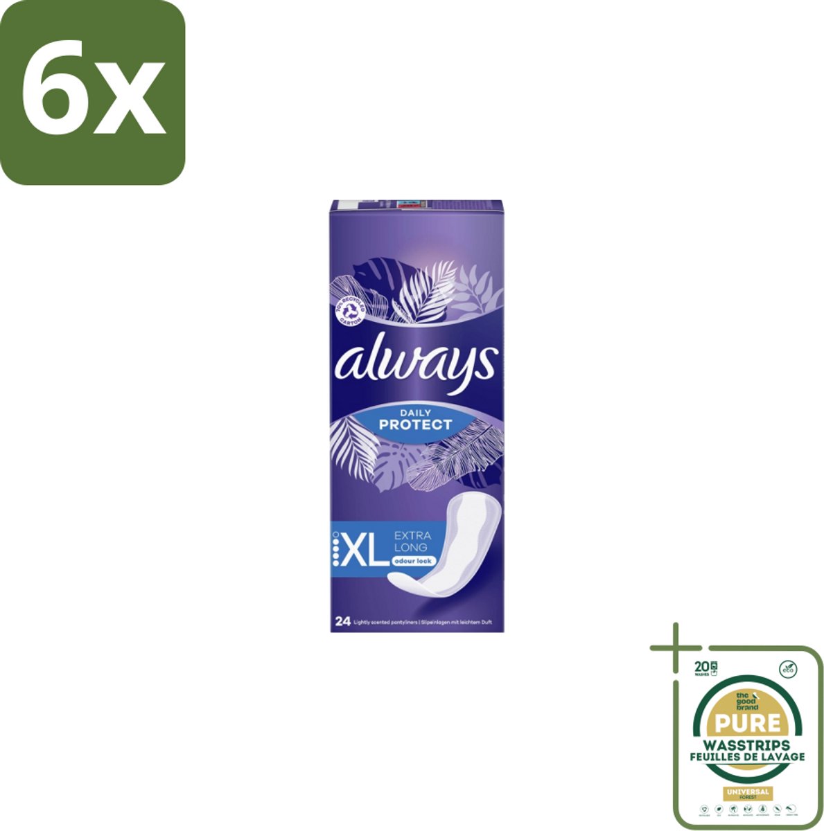 Always – Inlegkruisjes – Extra Long – 24 Inlegkruisjes - Voordeelverpakking - 6 stuks - Dagelijkse bescherming - Fris gevoel