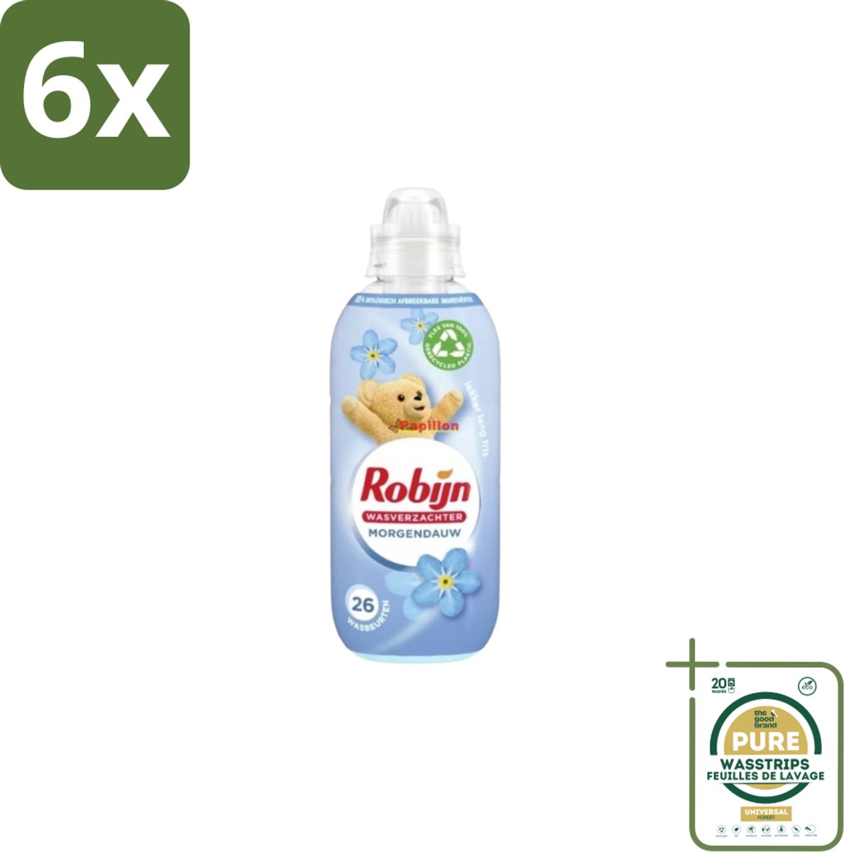 Robijn – Wasverzachter – Morgendauw – 650 ml - Voordeelverpakking - 6 stuks - Zachtheid - Frisheid