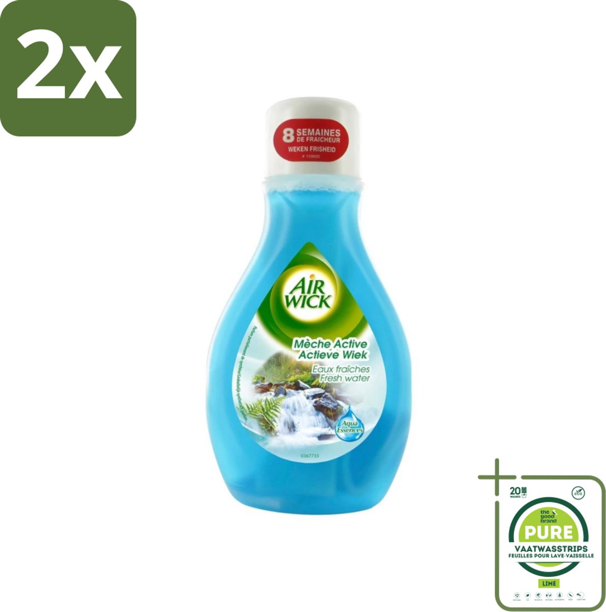 Air Wick – Luchtverfrisser – Actieve Wiek Fresh Water – 375 ml - Voordeelverpakking - 2 stuks - Luchtverfrisser - Frisse geur