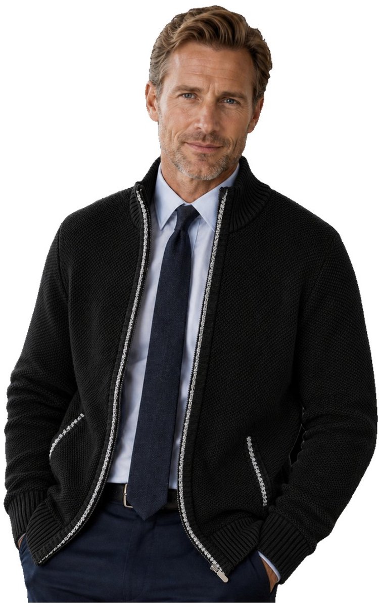 Currero Vest Heren Met Rits Sweater Cardigan Gebreid Sweaters Hoodie Warme Trui Lange Mouw Zwart