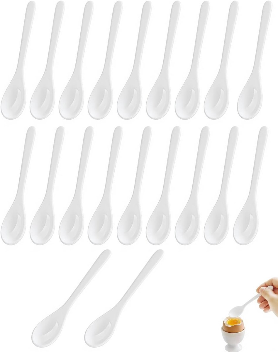 Set van 20 stapelbare eierlepels van plastic voor koffie en ontbijt, onbreekbare lepel voor hygiënisch en nauwkeurig serveren van voedsel