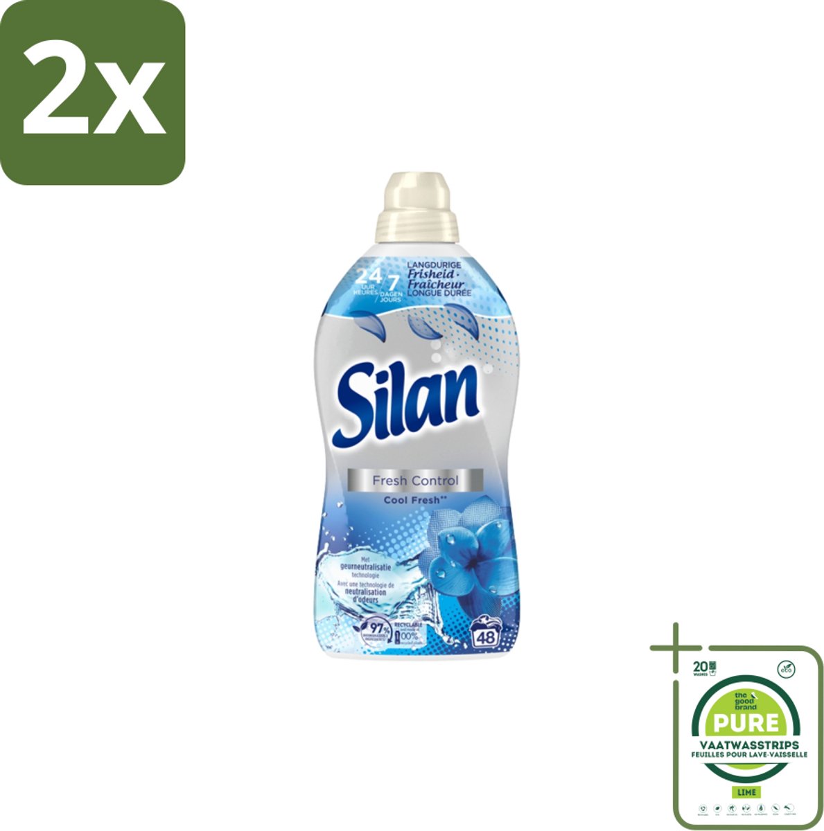 Silan – Wasverzachter – Fresh Control Cool Fresh – 1056 ml - Voordeelverpakking - 2 stuks - Wasverzachter - Frisheid