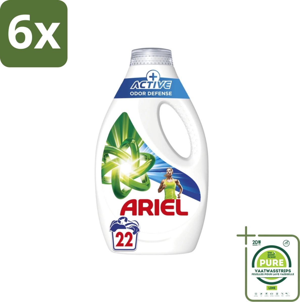 Ariel – Vloeibaar Wasmiddel – Active Odor Defense – 990 ml – 22 wasbeurten - Voordeelverpakking - 6 stuks - Geurverwijdering was - Sportkleding wasmiddel