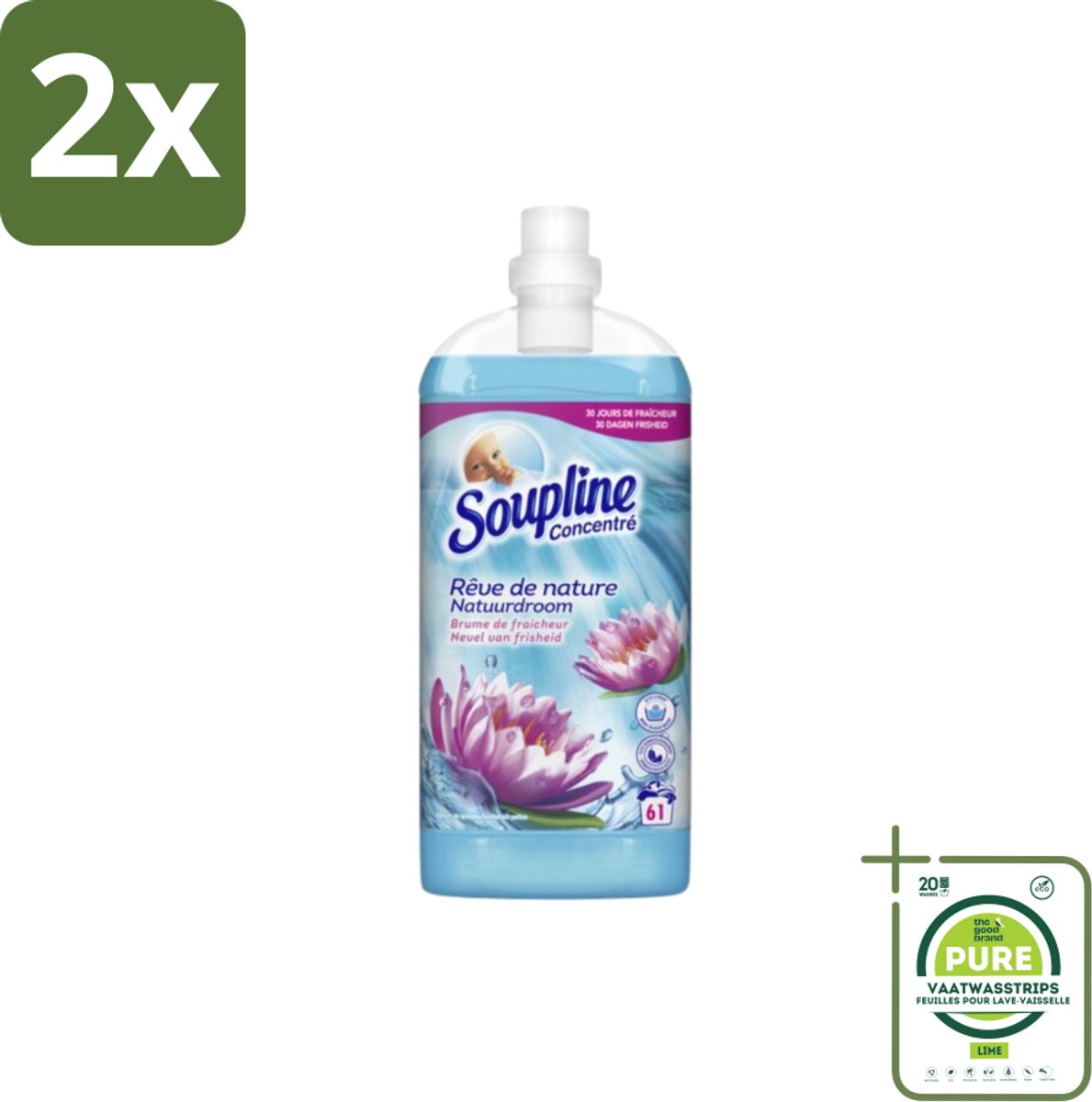 Soupline – Wasverzachter – Nevel van Frisheid – 1,35 L - Voordeelverpakking - 2 stuks - Wasverzachter - Nevel van frisheid