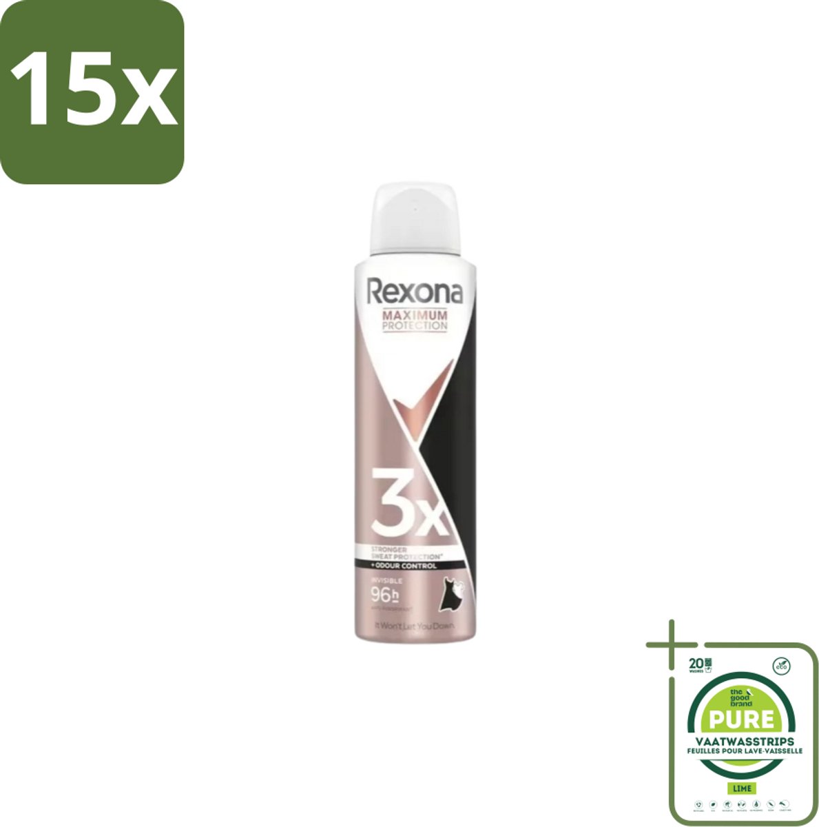 15 x Rexona – Deodorant Spray – Maximum Protection Invisible – 150 ml - Grootverpakking - Deodorant Spray - Zweetvermindering - Frisse Geur - Witte Strepen Voorkomen - Donkere Kleding Beschermen