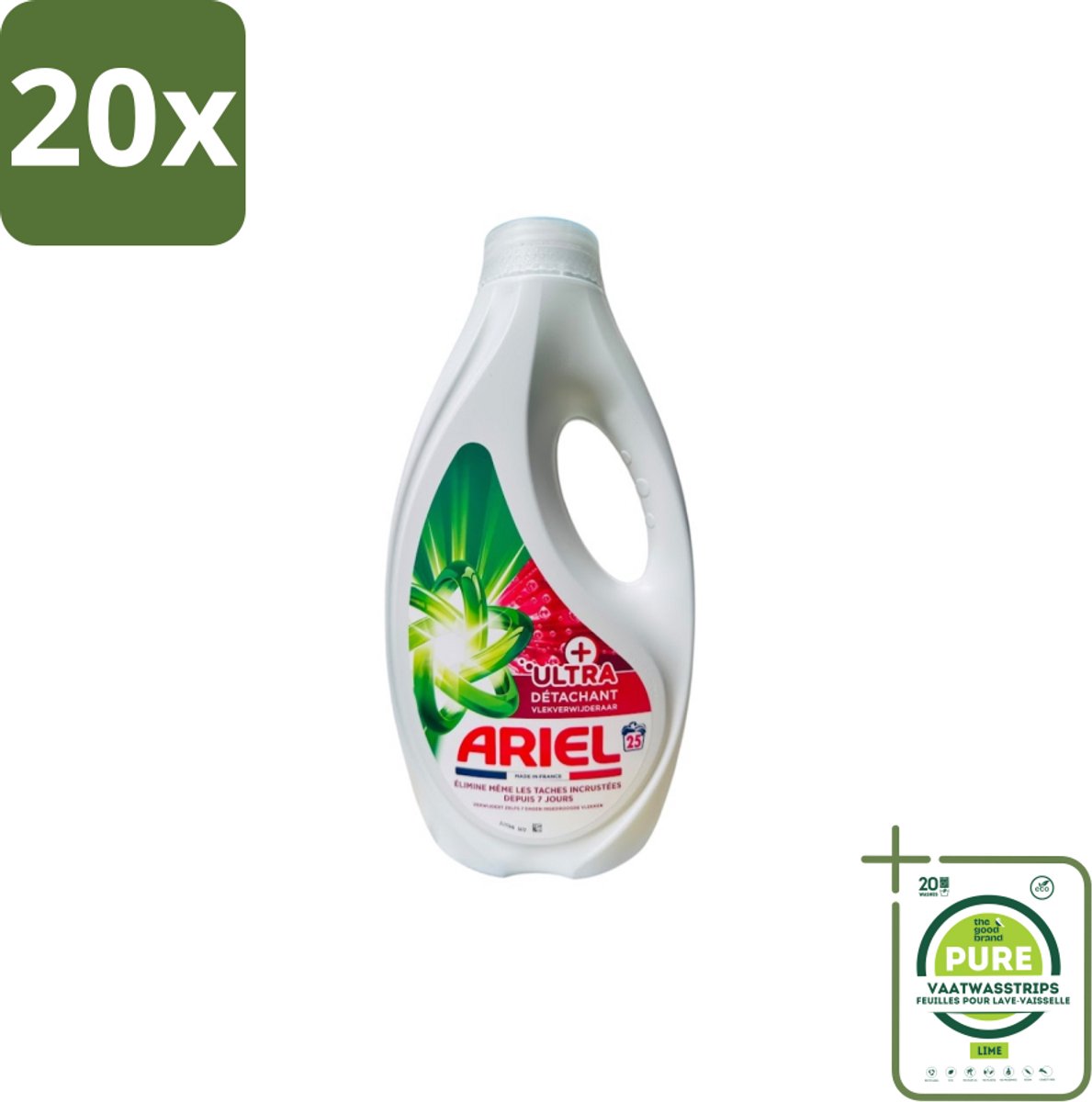 20 x Ariel – Vloeibaar Wasmiddel – Ultra Vlekverwijderaar – 1125 ml – 25 wasbeurten - Grootverpakking - Vlekverwijderaar - Wasmiddel - Vloeibaar Wasmiddel - Krachtige Vlekverwijdering - Ingedroogde Vlekken