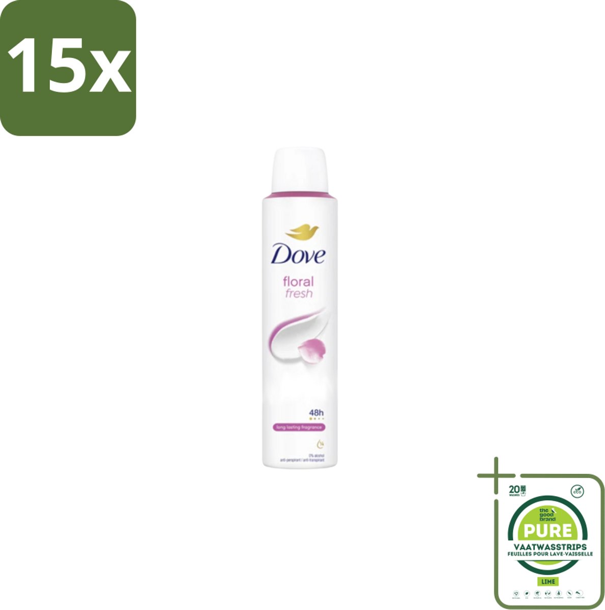 15 x Dove – Deodorant Spray – Floral Fresh – 200 ml - Grootverpakking - Anti-transpirant Spray - Zweetvermindering - Geur - Bloemige Geur - Geurvermindering