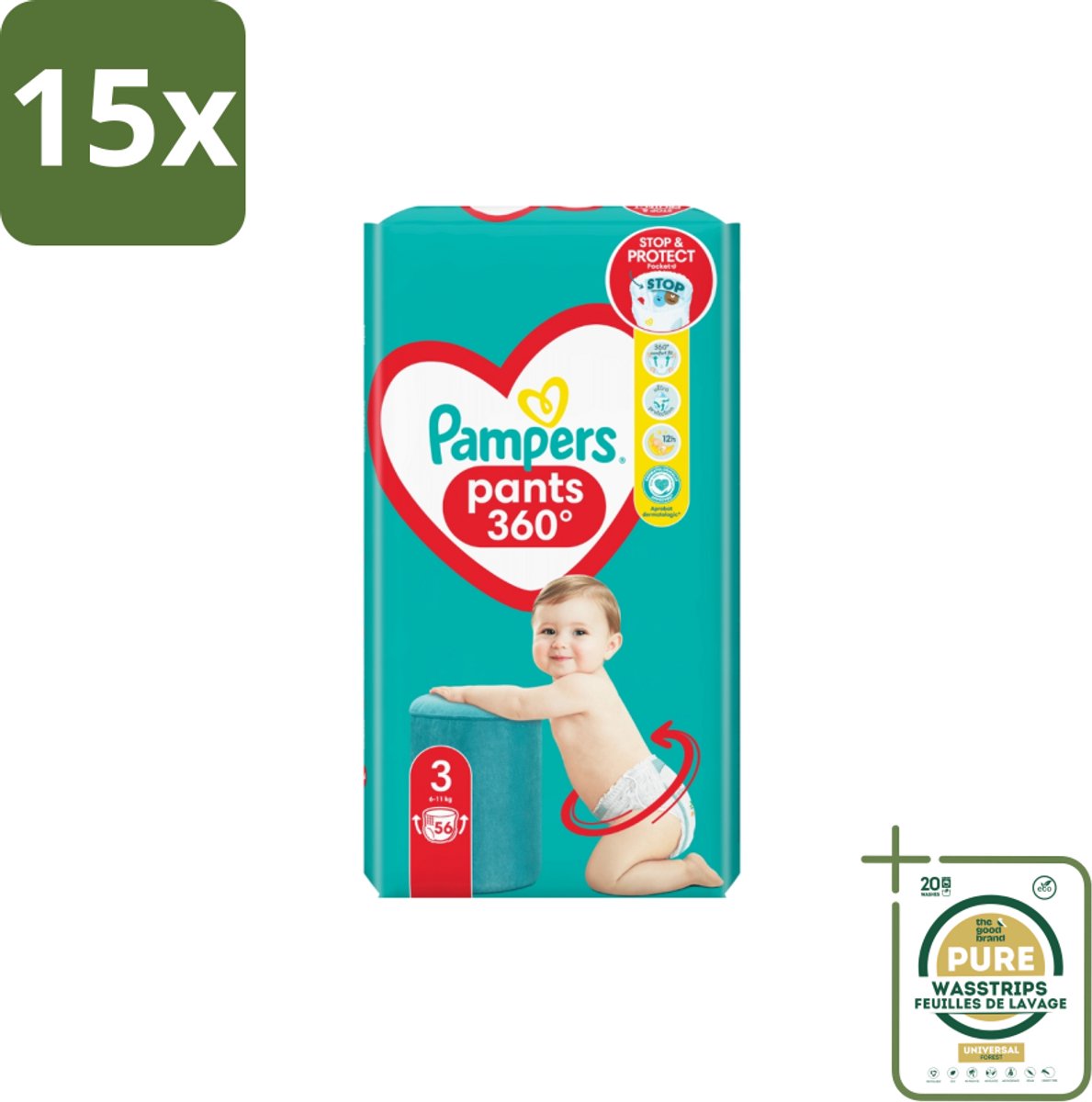 15 x Pampers – Luierbroekjes – Pants Maat 3 – 56 Luiers - Grootverpakking - Luiers Voor Baby - Luierbroekjes - Luier Voor Baby - Luier Maat 3 - Luier Voor Actieve Baby