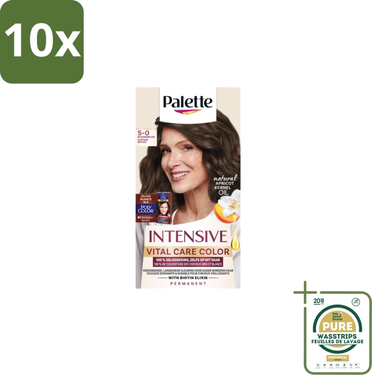 10 x Poly Palette – Haarverf – 5-0 Middenbruin – 115 ml - Grootverpakking - Haarkleuring - Grijsdekking - Permanente Haarkleuring - Middenbruin - Ouder Wordend Haar