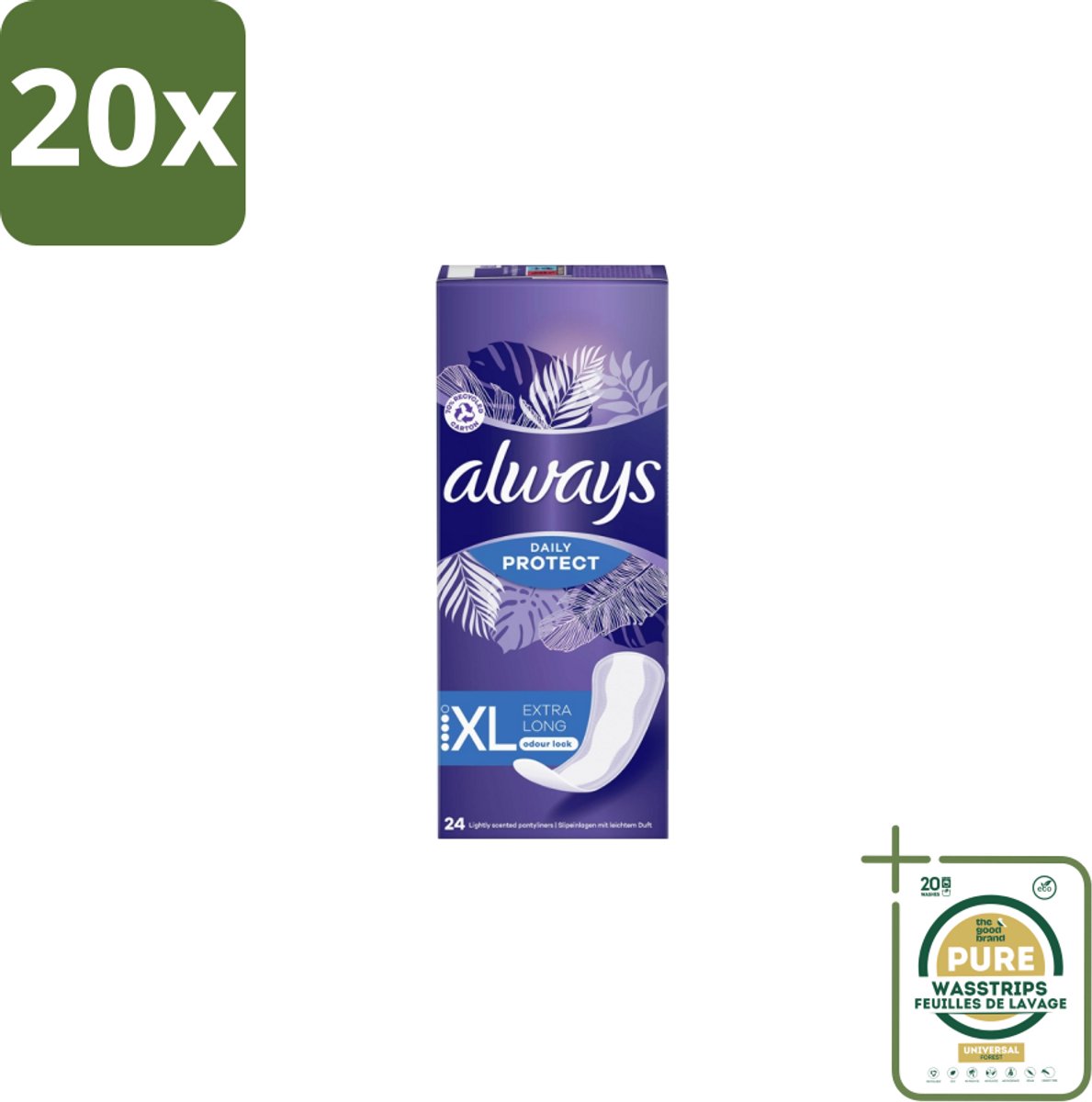 20 x Always – Inlegkruisjes – Extra Long – 24 Inlegkruisjes - Grootverpakking - Inlegkruisjes - Extra Lang - Dagelijkse Bescherming - Fris Gevoel - Absorberende Inlegkruisjes