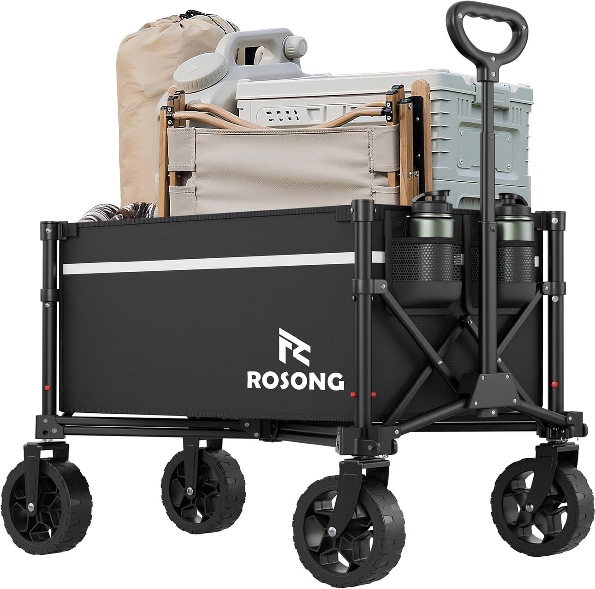 Vouwbare Transportwagen met Wielen - Stevige Vrachtwagen voor Boodschappen, Tuinwerk en Kamperen (Zwart, 90L)