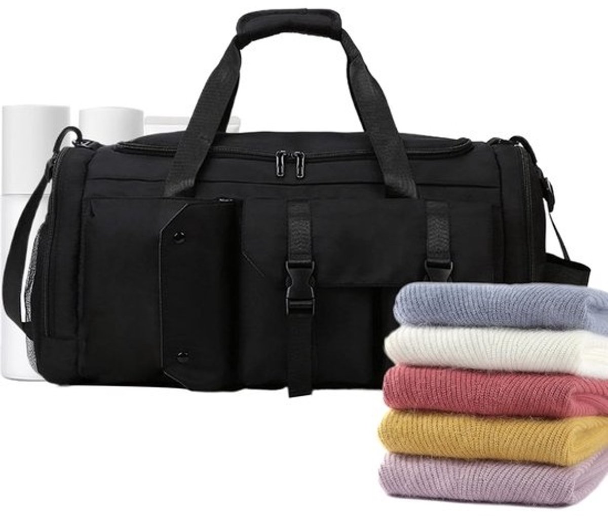 Sporttas Dames - Reistas Gymtas - Sporten Reizen - Verborgen Vak - 56x29x27cm - Zwart