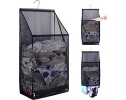 Wasmand Hangende - Hangend en Opvouwbaar - Waszak -Wasverzamelaar - Ophangbare Wasmand - Laundry basket - Wassorteerder - Speelgoedmand - Voor Badkamer, Slaapkamer en Wasruimte - Zwart