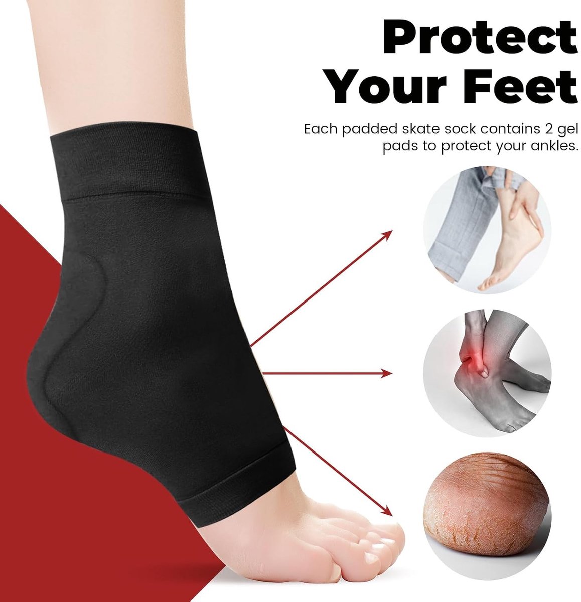 Hielbeschermingssokken met gelkussen voor kunstschaatsen en rolschaatsen, comfortabel en beschermend, ideaal voor sporters