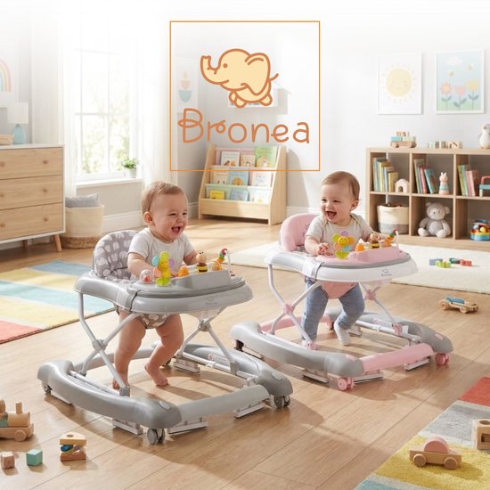 BRONEA® 4-in-1 Loopstoeltje vanaf 6 maanden - Babywalker met schommelfunctie en speelpaneel met muziek - in hoogte verstelbaar & klapbaar - Geruisarme wielen en remmen - blauw turquoise van BRONEA — afbeelding 2