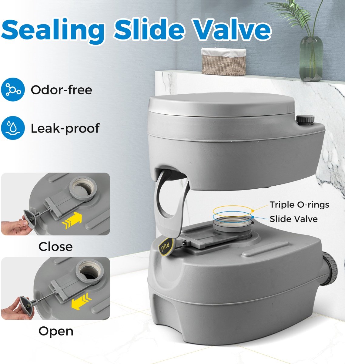 SureDeal® - Kamper - Draagbaar Toilet - Afneembare Afvalwatertank Mobiel - Waterdichte Zitting - Spoelpomp Campingtoilet - 25x20 cm - Donkergrijs