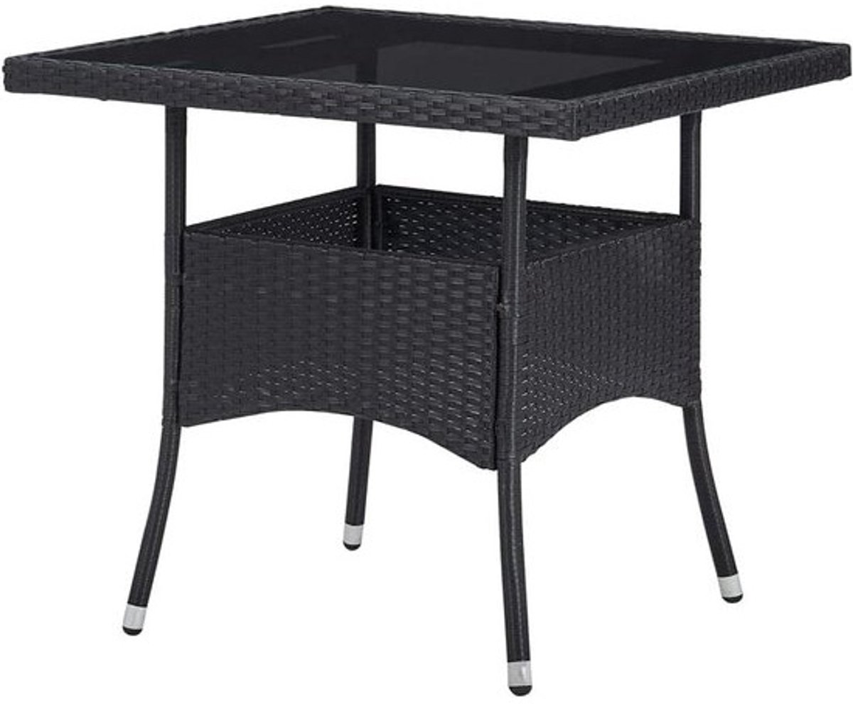 Eettafel Polyrotan - Terrastafel Buiten - Buiten Dineren - Gehard Glas - 80 x 80 x 75 cm - Beige