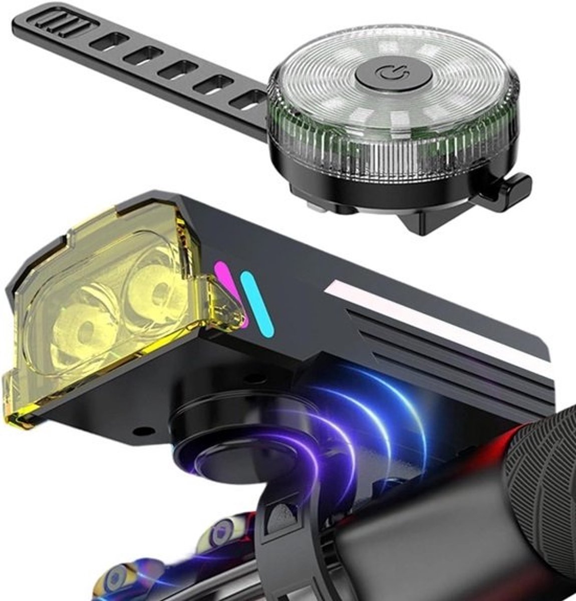 Fietsverlichting Set - Voor en Achterlicht - Veilig Fietsen - Waterdicht met Hoorn - USB Type-C - Zwart