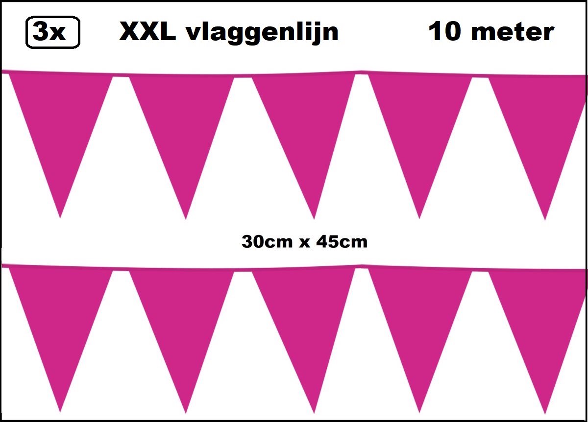 3 stuks XXLVlaggenlijn pink 30cm x 45cm - Giga vlaglijn themafeest party festival