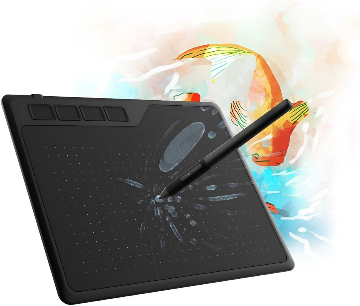 KIRA® Tekentablet - Voor Laptop & PC - Compact Grafisch Tekenpad met 4 Sneltoetsen - Zwart - 10cm x 17cm x 1cm