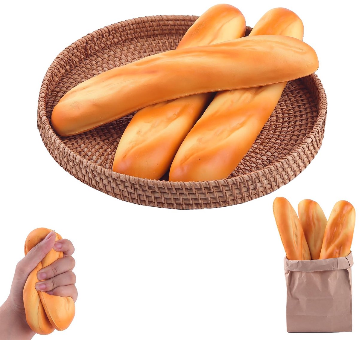 Speelgoedset van 3 Baguette Squishy Toys - Realistisch en geurend