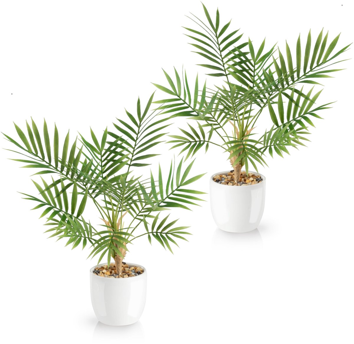 Kunstplanten Set van 2 - Areca Palmen in Witte Keramische Potten
