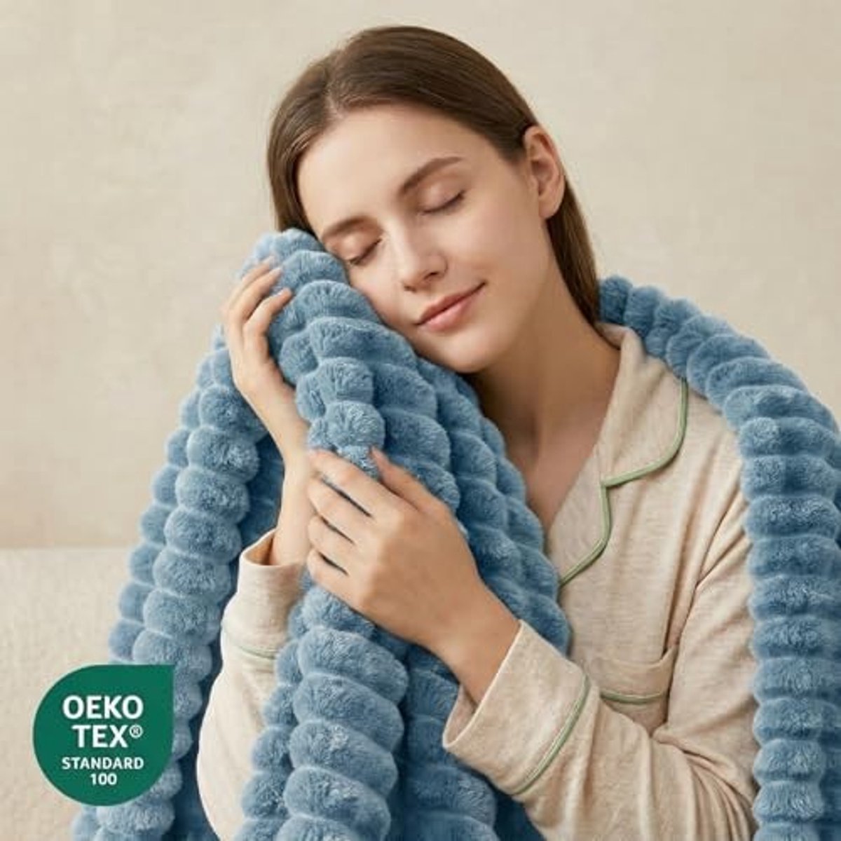 Knuffeldeken 230x270cm - Fleece Sofa Dekentje - XXL Groot Grijs Blauw