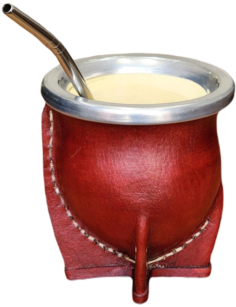 Matebeker - Natuurlijke pompoenhout met leer en roestvrij staal - Inclusief lamp