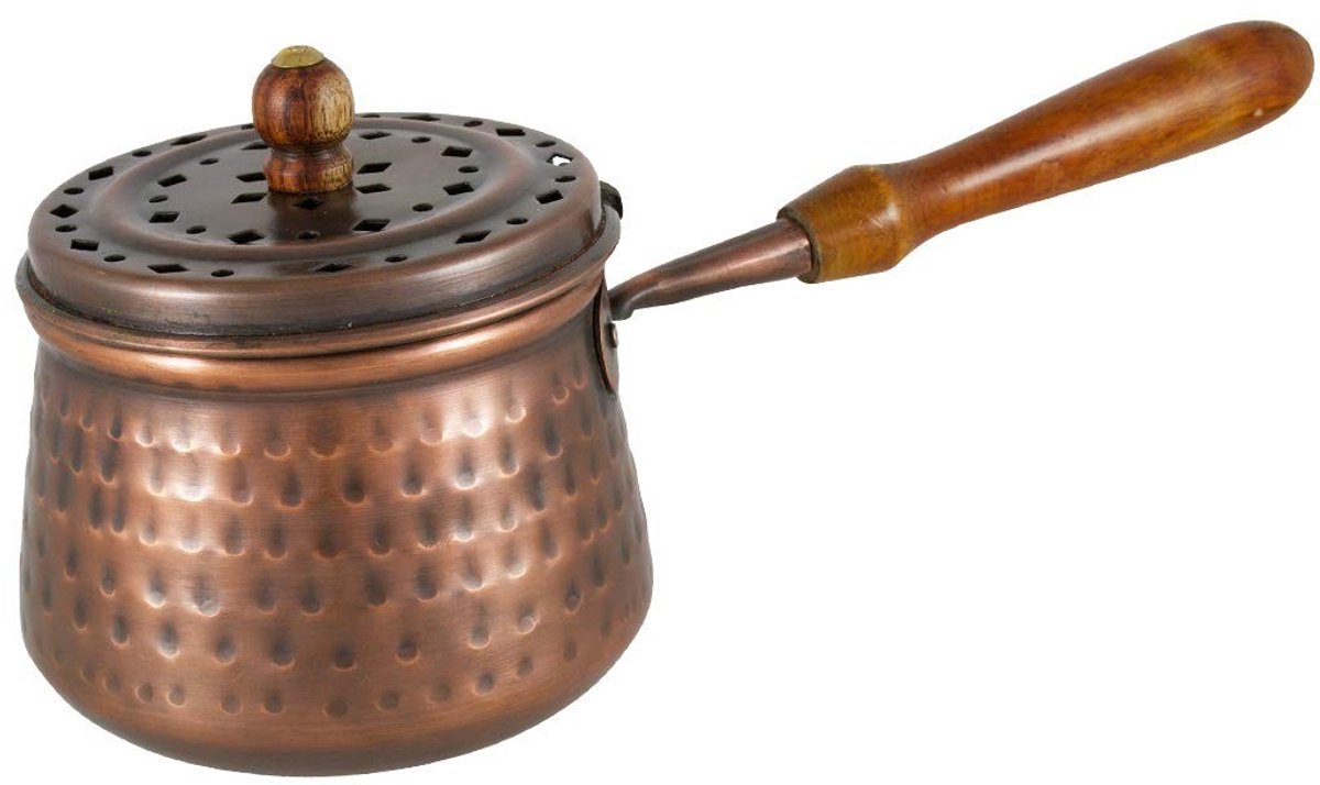 Koper Wierookbrander - Ø 11 cm met Houten Handvat