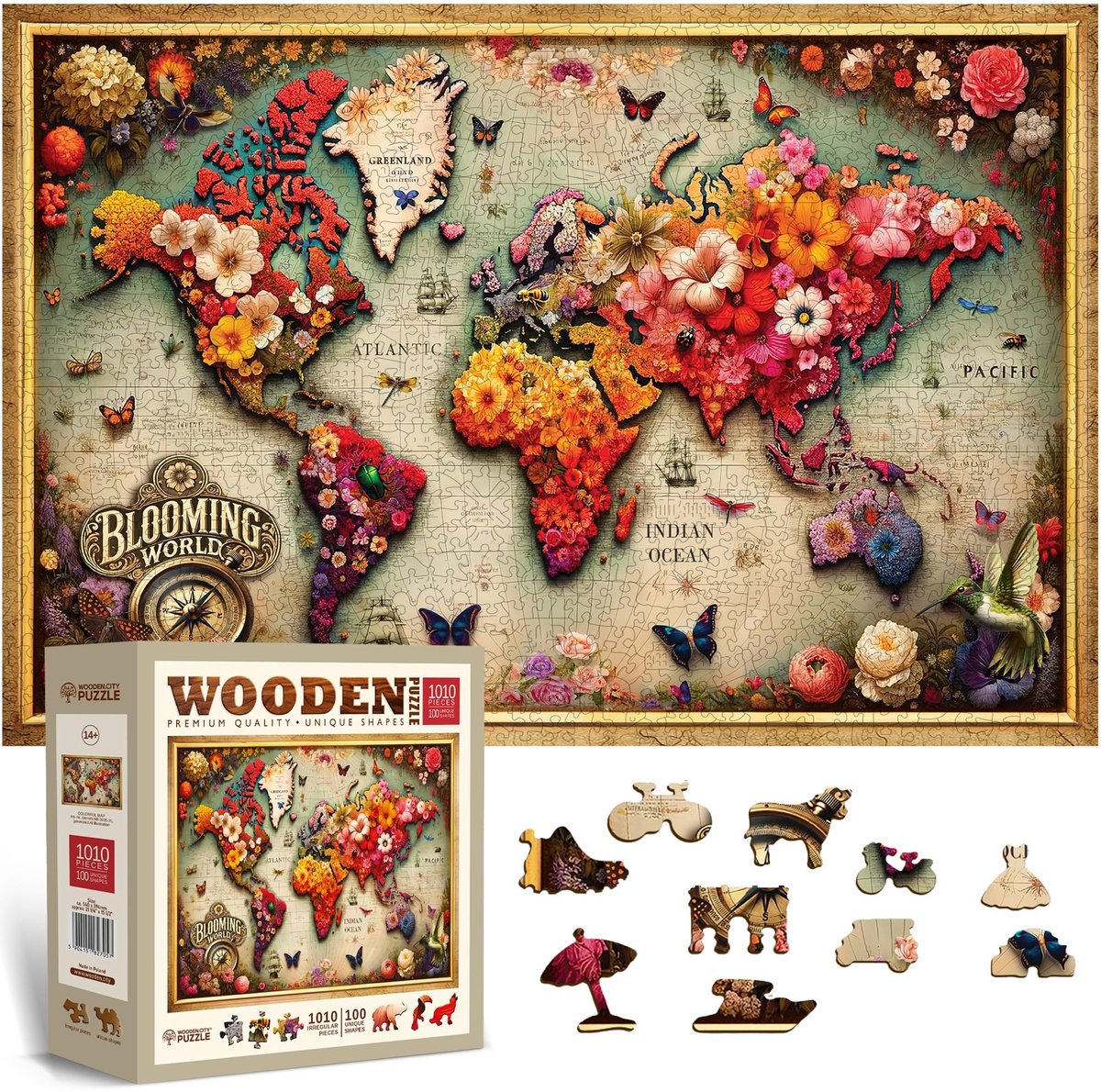 Houten Legpuzzel voor Volwassenen - 1000 Stukken - Wereldkaart Design