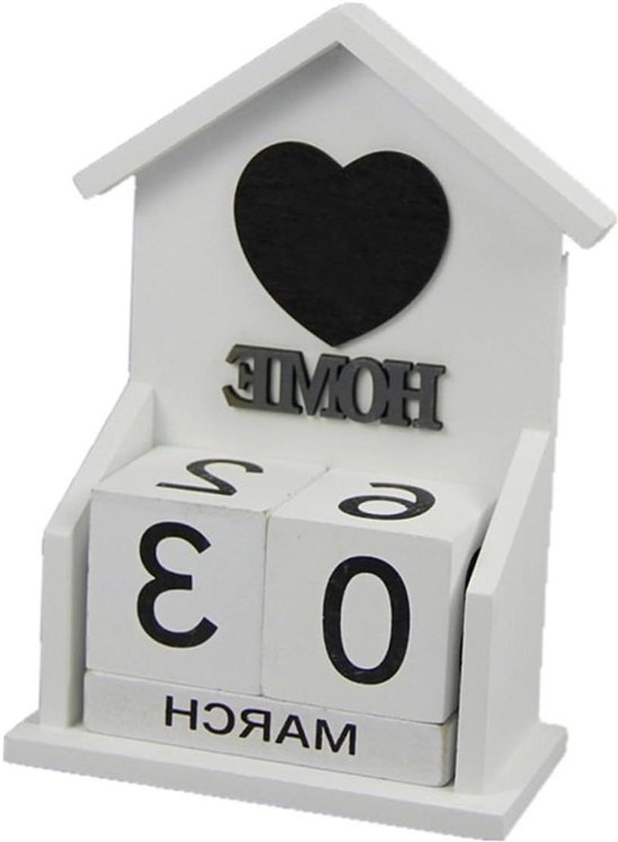 Houten Kalender - Bureaukalender Decoratie - Bureau Decoratie - Eeuwigdurende Blokken - 75 x 75 cm - Wit