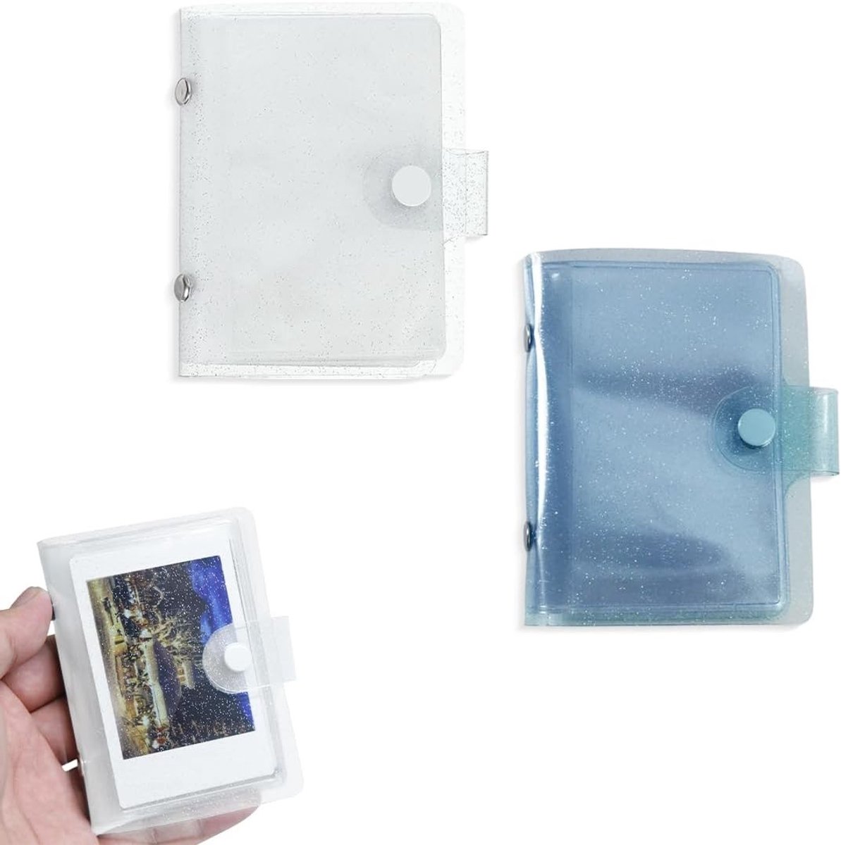 Set van 2 holografische mini-fotoalbums, klein fotoboekje, geschikt voor Fujifilm Instax Mini Style-film en Polaroid 2x3-film, K-pop-fotokaartjes en creditcards (36 vakjes)